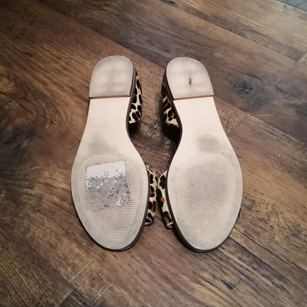 J. Crew Morgan Leopard Calf Hair Peep-toe Flats Size 6